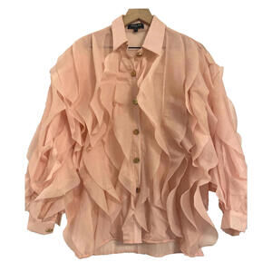 Beulah Top Women’s OS Organza Ruffle Blouse Pink